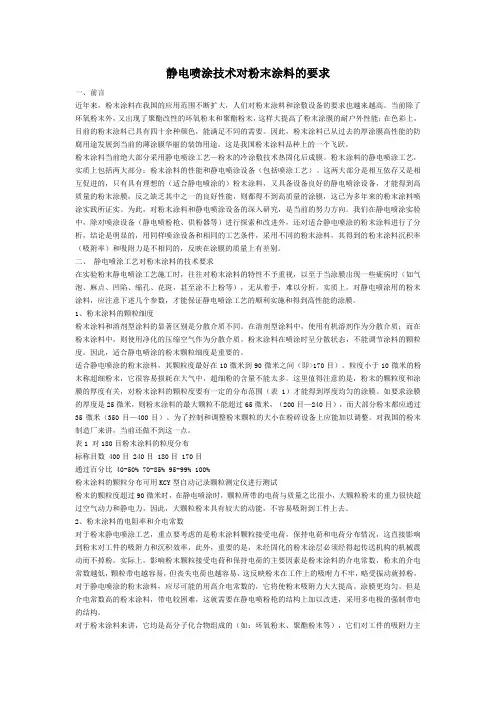 静电喷涂对粉末的要求