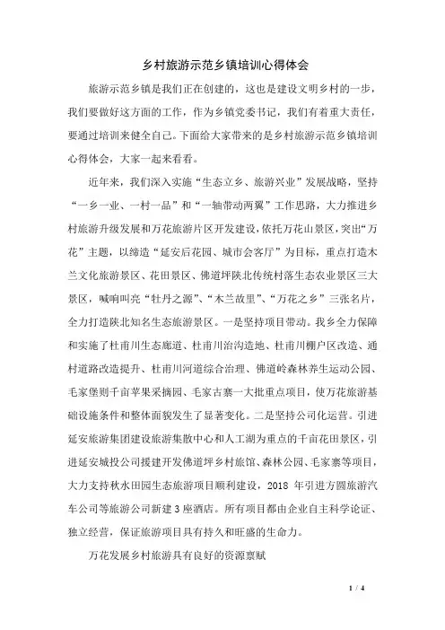 乡村旅游示范乡镇培训心得体会