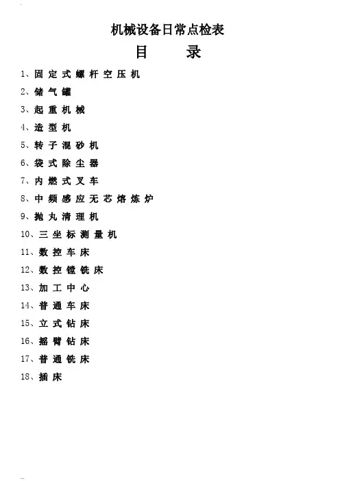 机械设备日常点检表
