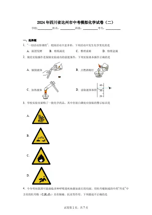 2024年四川省达州市中考模拟化学试卷(二)