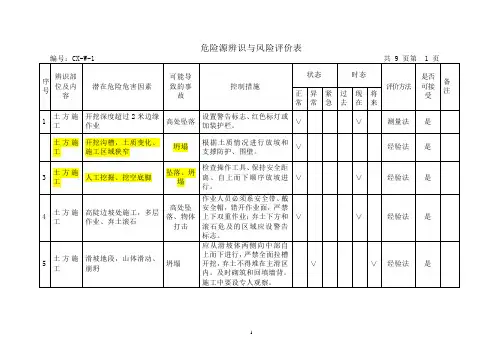 危险源辨识与风险评价表