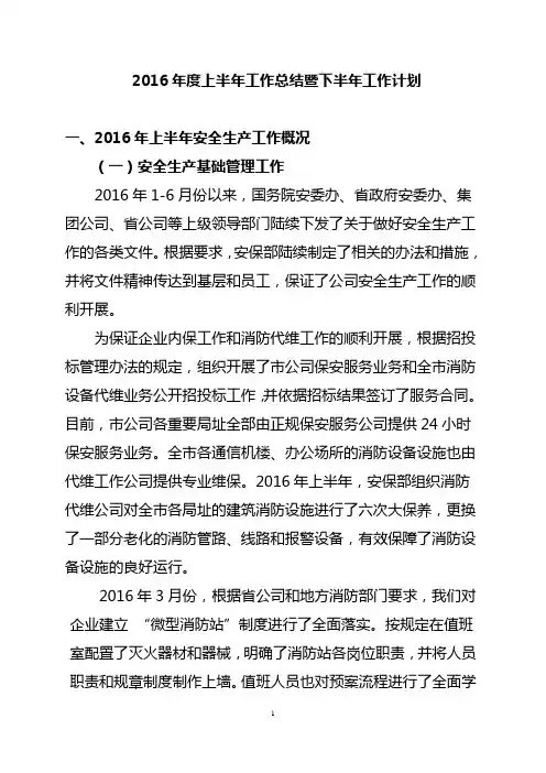 2016年度上半年工作总结暨下半年工作计划(安全保卫部)