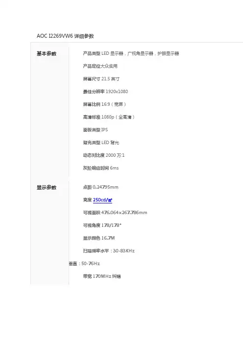 AOC I2269VW6详细参数
