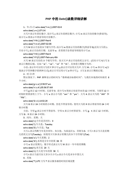 PHP中的Date()函数详细讲解