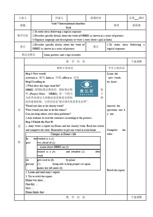 译林版英语八年级下册Unit 7 Task 教案