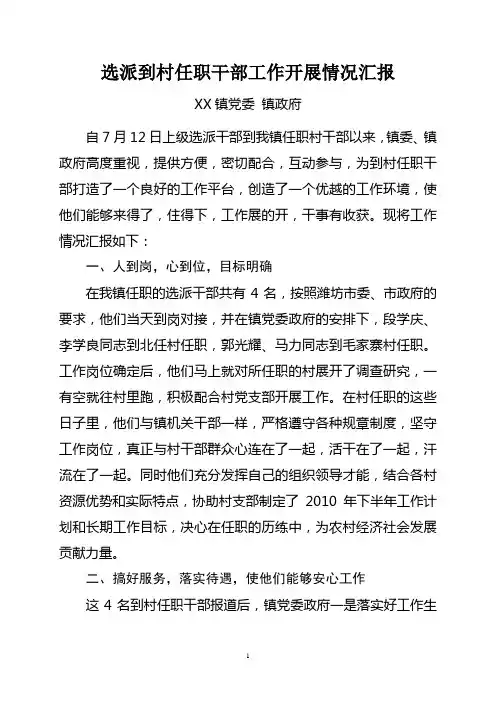 选派到村任职干部工作开展情况汇报