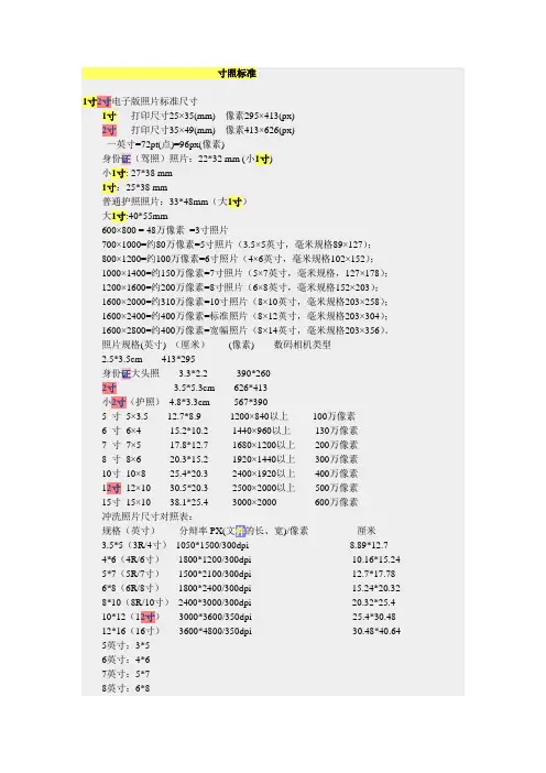 电子版照片标准尺寸