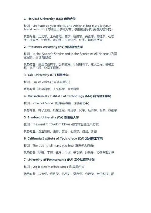 国外130知名大学校训