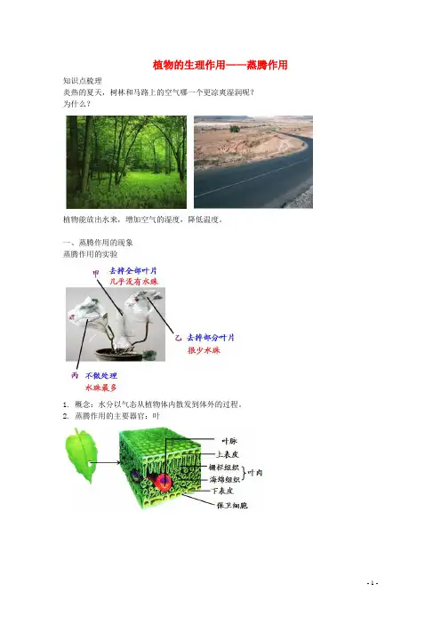 中考生物专题复习七植物的生理作用——蒸腾作用讲义