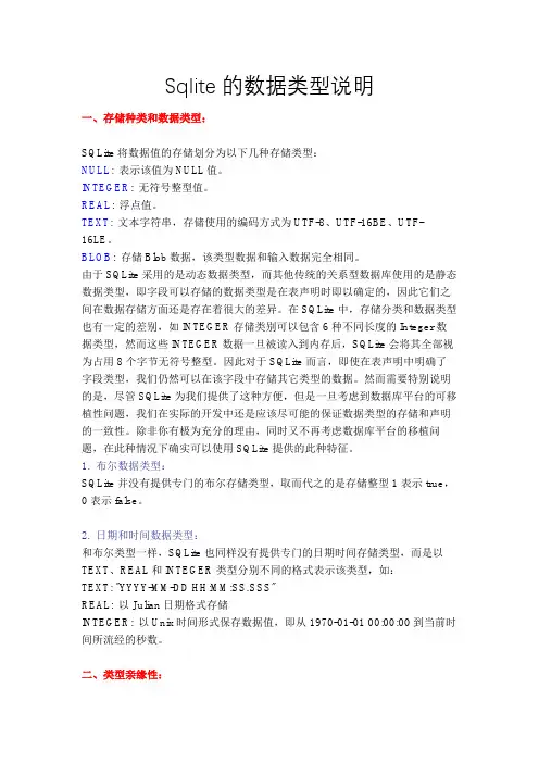 Sqlite的数据类型说明