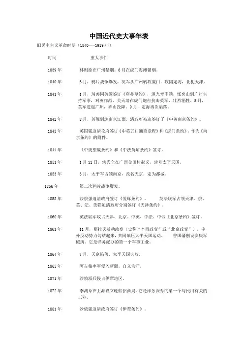 中国近代史大事年表