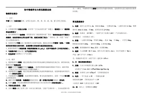 最新初中物理学史及常见数据总结练习