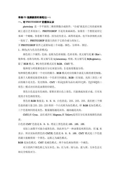 李涛PS视频教程听课笔-记最新版