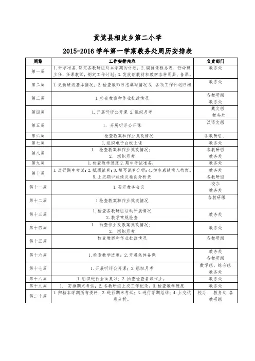 2015-2016学年第一学期教务处周历表