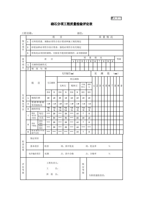 建6-2-1砌石分项工程质量检验评定表