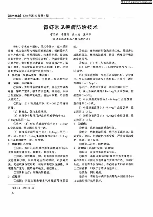 青虾常见疾病防治技术