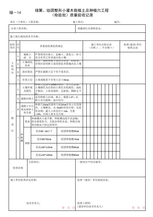 绿篱、组团整形小灌木栽植土及种植穴工程(检验批)质量验收记录