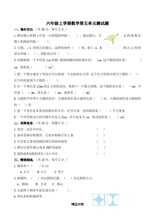 人教版六年级上册数学《第五单元综合测试卷》附答案