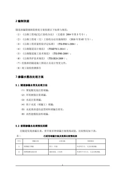 隧道衬砌渗漏水处治方案