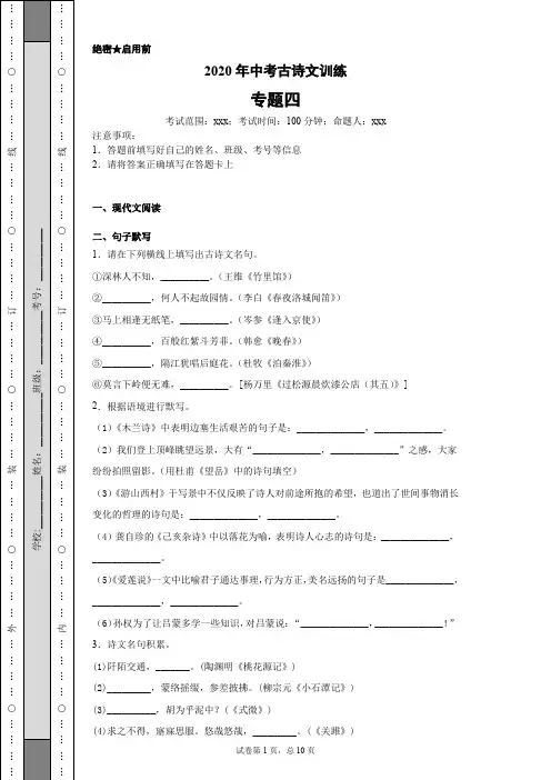 2020年中考语文古诗文训练专题卷