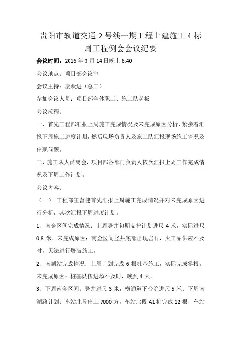 3月第三周周工程例会会议纪要