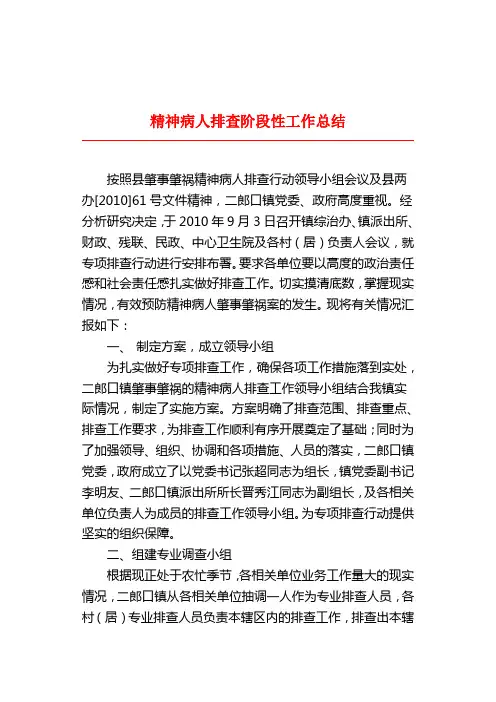 精神病人排查阶段性工作总结