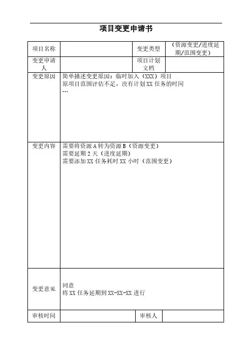 项目变更申请书资料整理