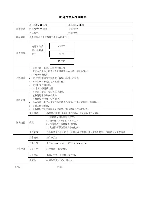 IE文员职位说明