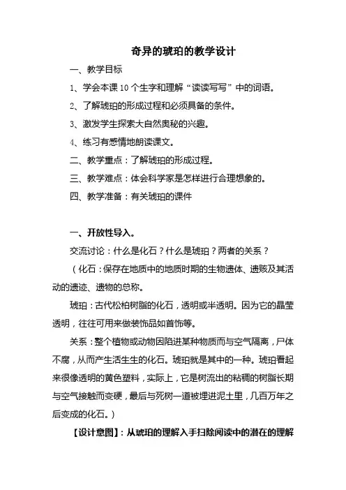 《奇异的琥珀》教案