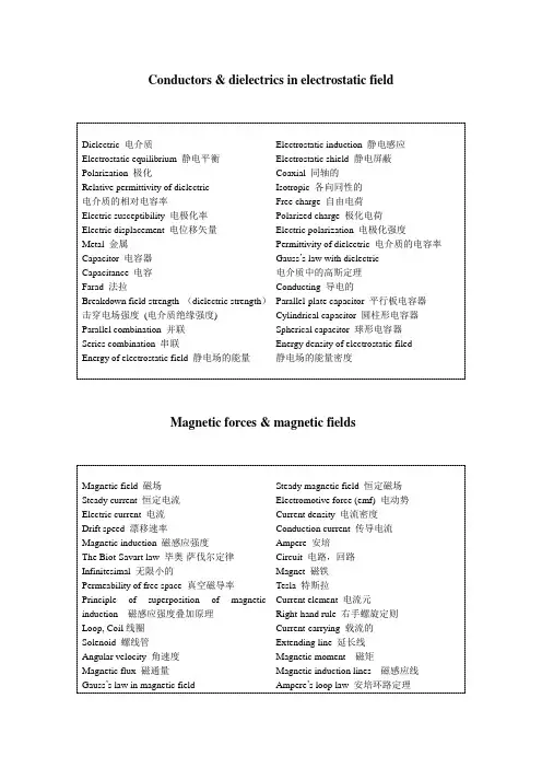 大学物理英文版的中文词汇对照表