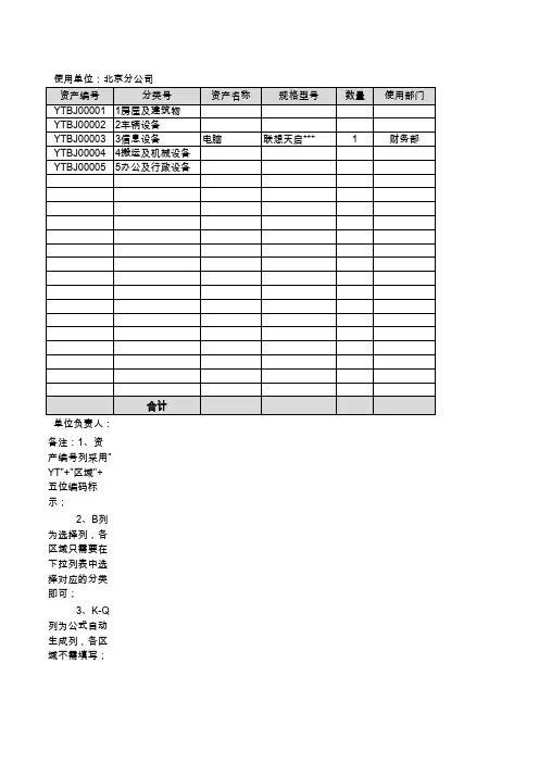 【Excel表格模板】固定资产明细账-表样