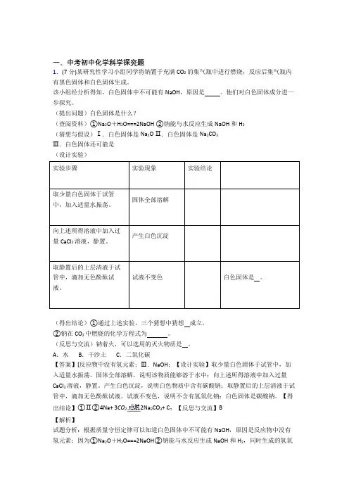 【化学】培优探究题辅导专题训练附详细答案