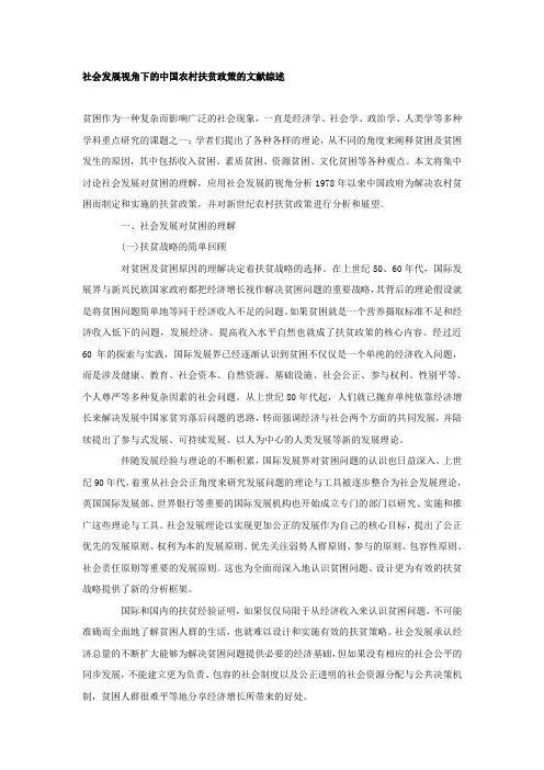 社会发展视角下的中国农村扶贫政策的文献综述