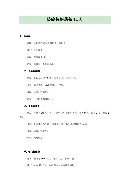 防癌抗癌药茶11方