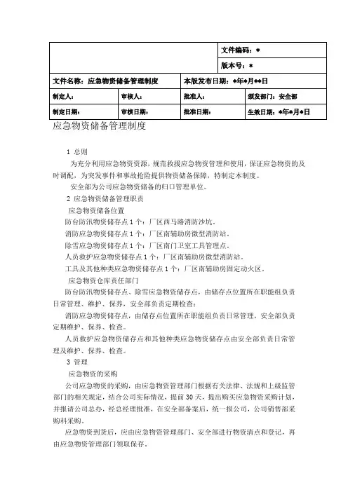 应急物资储备管理制度