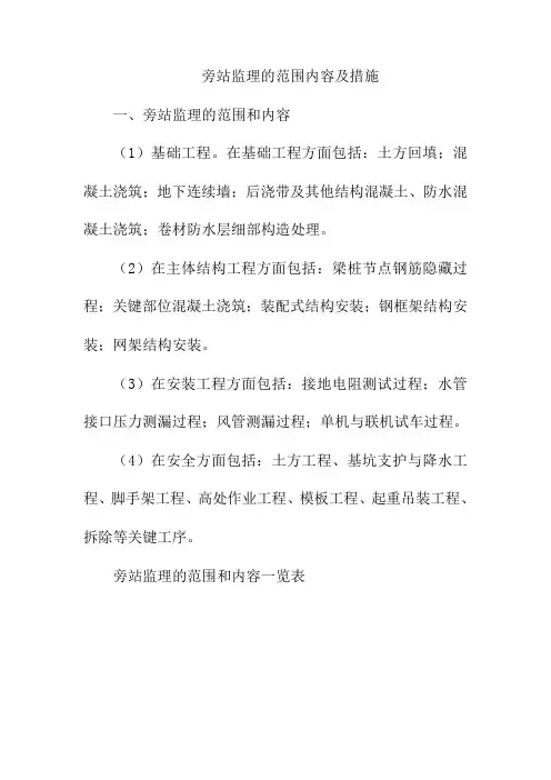 旁站监理的范围内容及措施