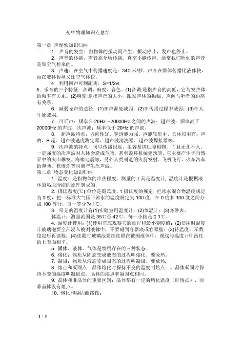 八年级物理知识点汇总