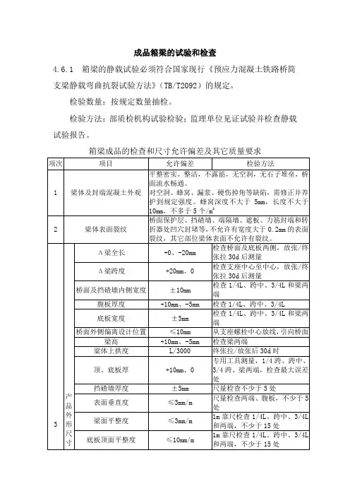 成品箱梁的试验和检查