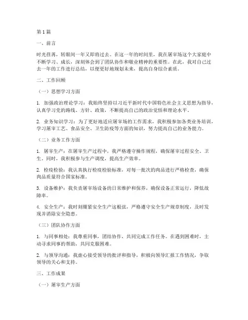 屠宰场个人工作总结范文(3篇)