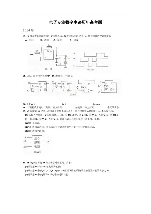 数字电路电子专业历年高考题剖析