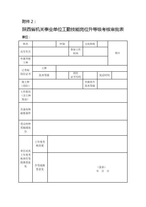 工勤技能岗位升等级考核审批表