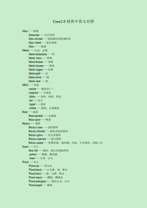 Creo2.0材质库中英文对照
