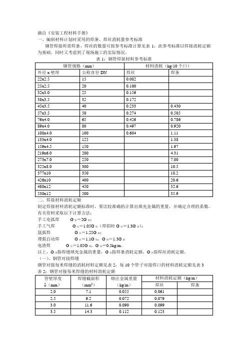 钢管焊接焊条消耗定额