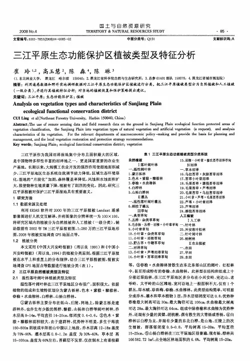 三江平原生态功能保护区植被类型及特征分析