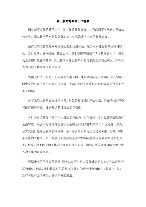 新上任财务总监工作清单 2