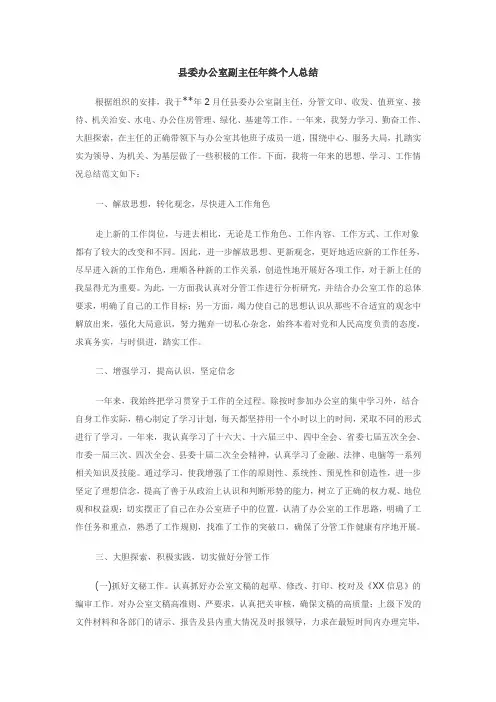 县委办公室副主任年终个人总结
