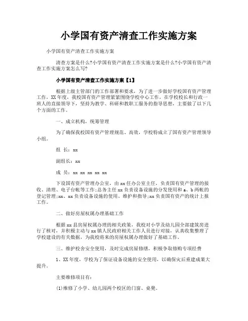 小学国有资产清查工作实施方案