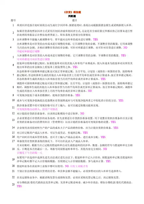 用友erp存测试题货1
