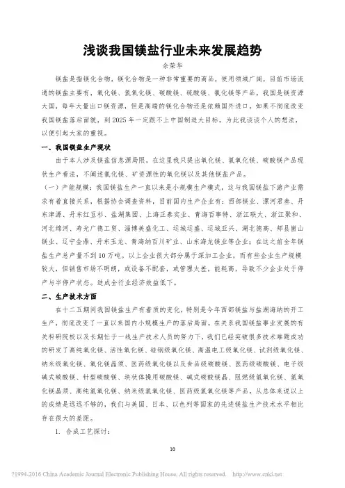 浅谈我国镁盐行业未来发展趋势