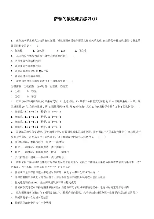 高考生物复习专项练习：基因和染色体的关系-基因在染色体上-萨顿的假说(1) Word版含答案